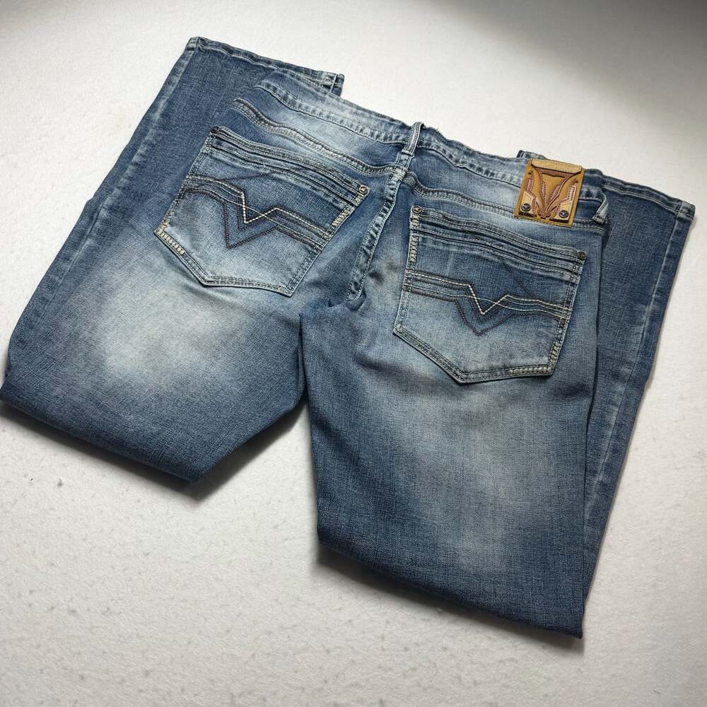 Platini Men's Blue Distressed Boot Cut Jeans Size 32x32
